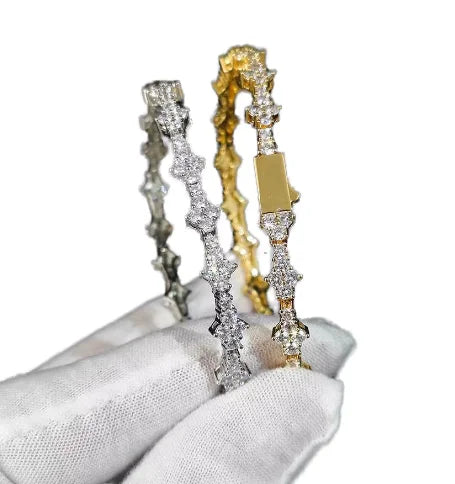 2025 6.5mm Hip Hop Zircon Tennis Bracelet Couples Durable Copper 18K Gold Plating Brass Spring Buckle Bracelet