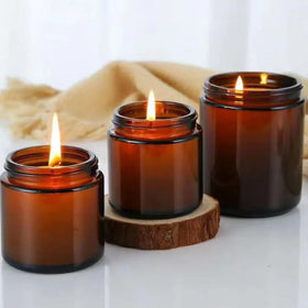 Wholesale 8 oz Empty Amber Luxury Wide Mouth Cylinder Glass Candle Jars with Lid
