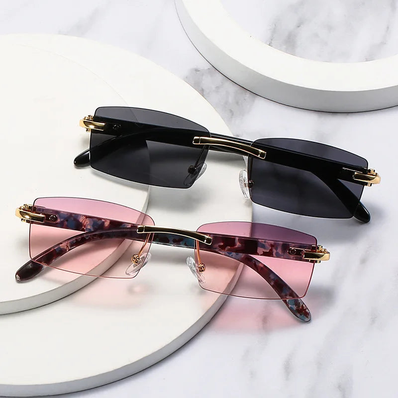 Custom Designer Classic Jelly Candy Color Shades Buffalo Horn Shape Cut Sun Glasses Small square Rimless Sunglasses Women 2023