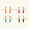 FUAMAY Wholesale Silver Enamel Cz Earrings Simple Ear Bar Earrings18K Gold Plated Clip on Line Earrings Pierced for Women