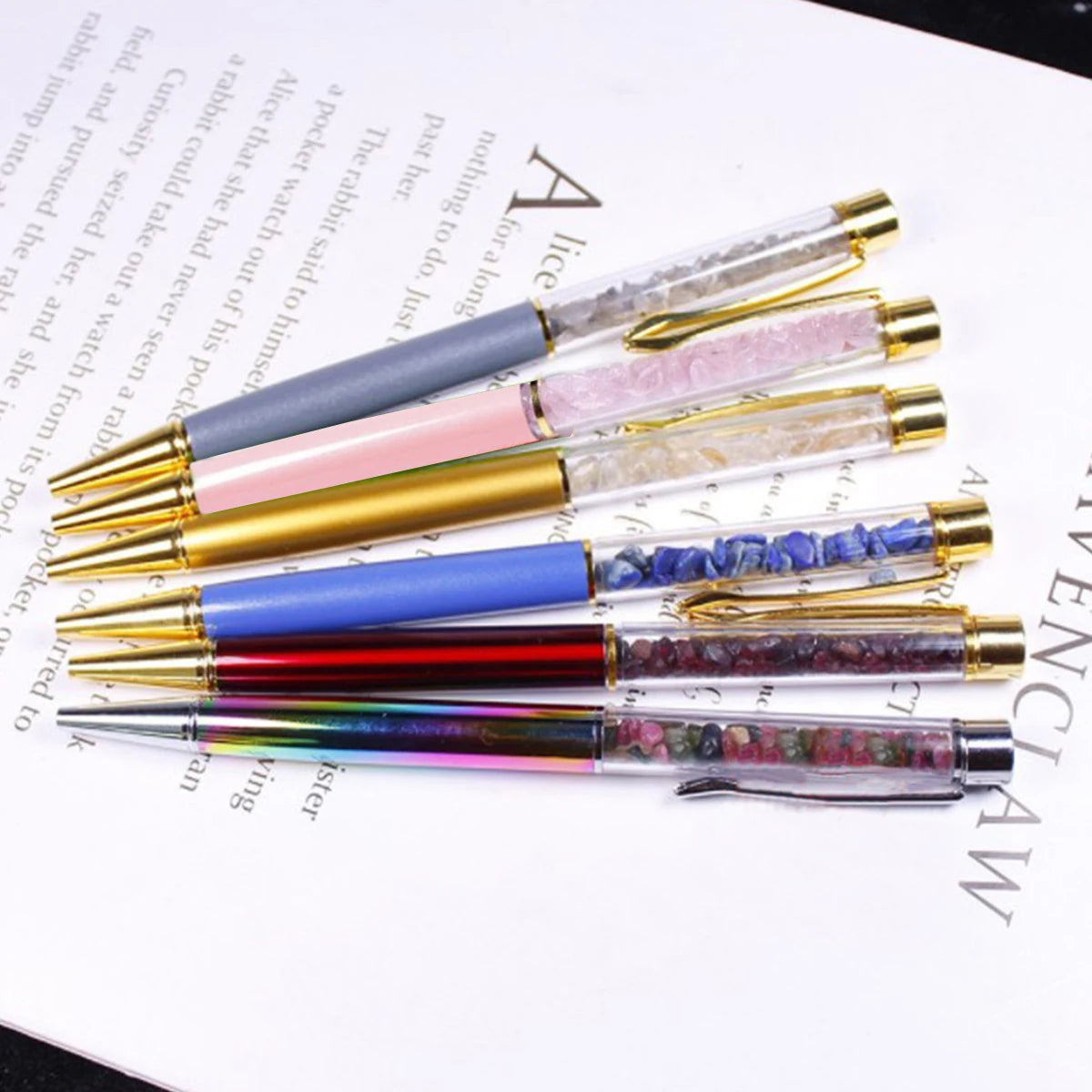 Tumbled Crystals Colorful Mini Gemstone Chips Ballpoint Pen Energy Reiki Healing Gift Novelty