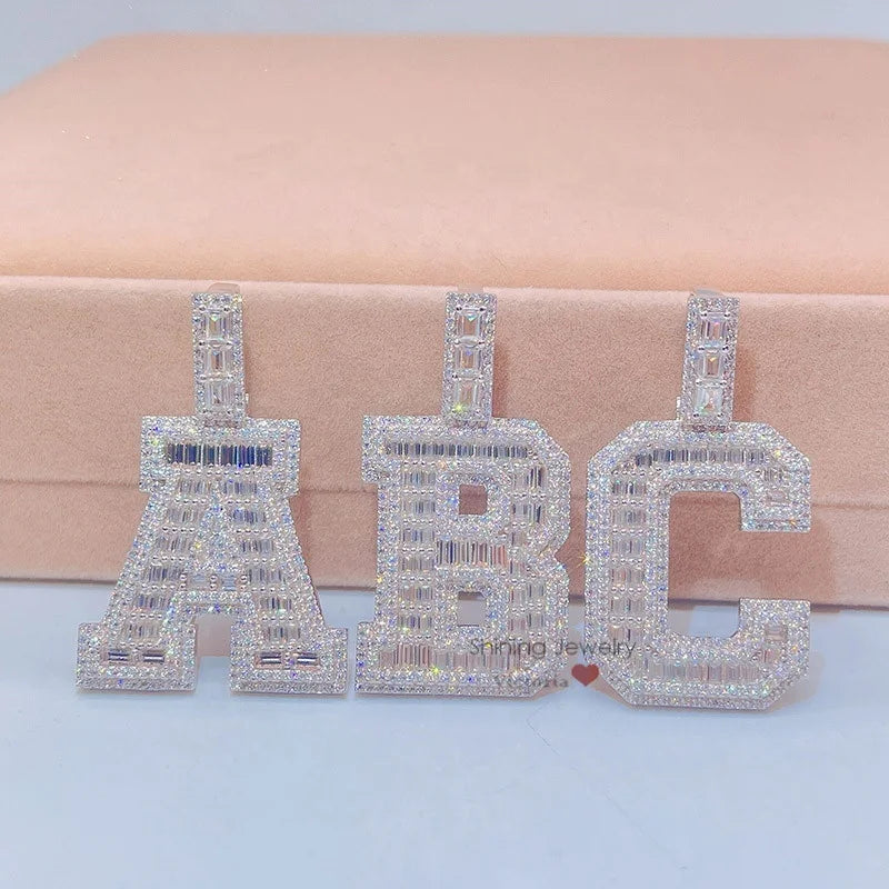 Designer Jewelry Iced Out Vvs Initial Tennis Necklace Diamond Moissanite Letter Pendant