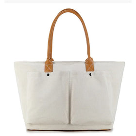 Custom Logo Pocket Shoulder Hand Bag Reusable Natural Canvas Food Bottle Market Shopping Bags