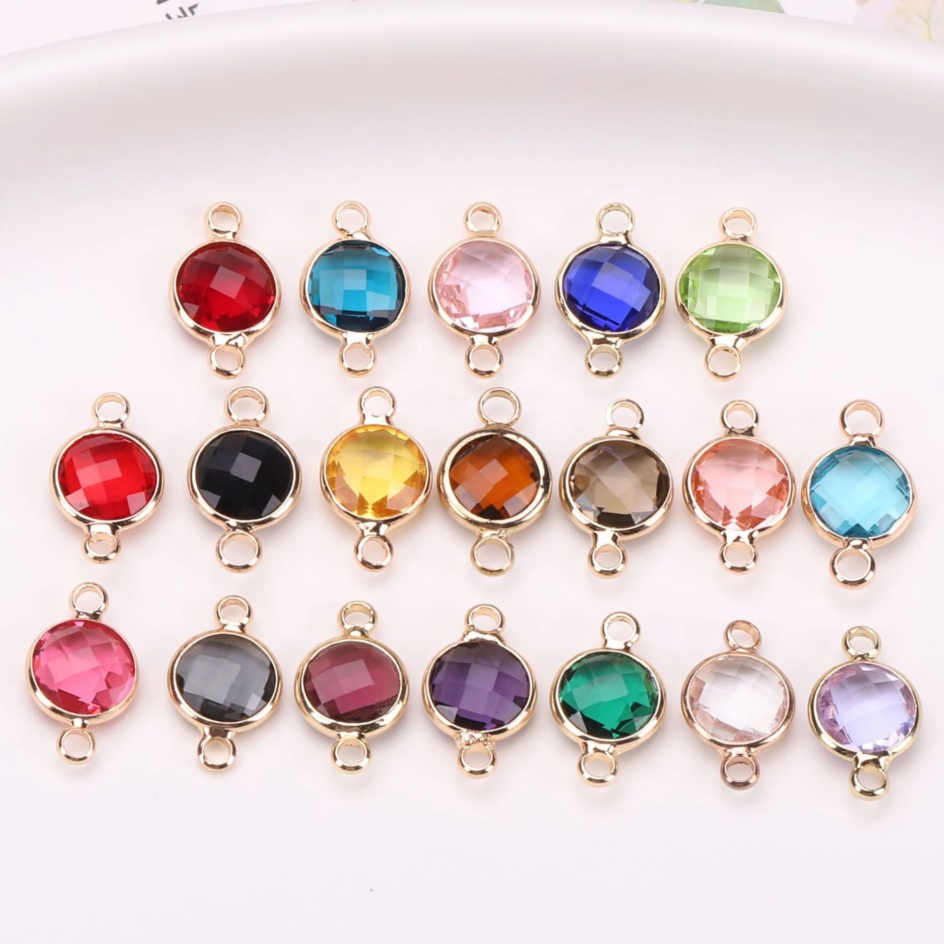 Brass Jewelry Glass Connector Charms 6/8/10/12/14mm Birthday Stones for Customized Jewelry Design