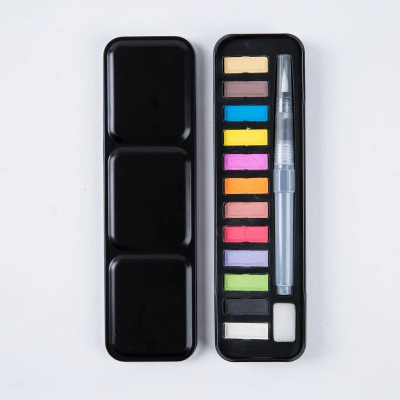 12 Watercolor Paint of Smart Tin Box Package Popular Portable Solid Blocks