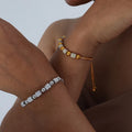 French Simple Adjustable Stainless Steel Inlaid Diamond Round Bead Bracelet 18K Gold Beaded Sliding Chain Bracelet