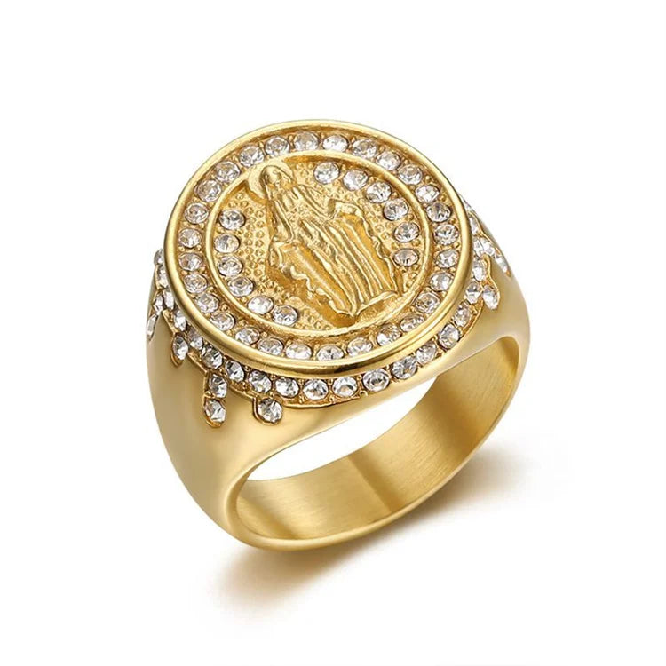 Rock Stainless Steel Personal Zied Jewelry Ring Gold Plated Virgin Rings for Men