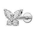 TOPOSH 16G G23 Titanium Internally Threaded Labret Stud with a Marquise and Round Cut CZ Butterfly Top for Cartilage Jewelry