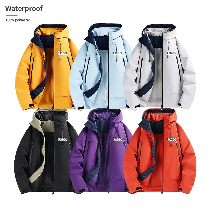 Custom 100% Polyester Waterproof Windbreaker for Outdoor Hiking Hooded Jacket with OEM Print Windproof ODM Clothing for Men