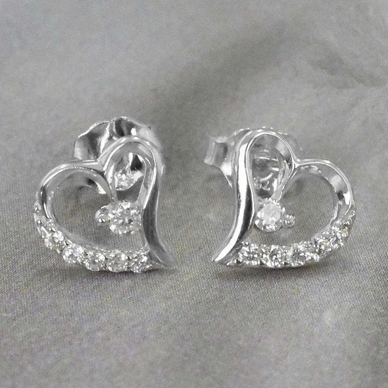 Huitan Sweet Style Heart Hollow Design Cubic Zirconia Silver/Gold/Rose Gold Earrings Engagement Trend Party Stud Earrings Women