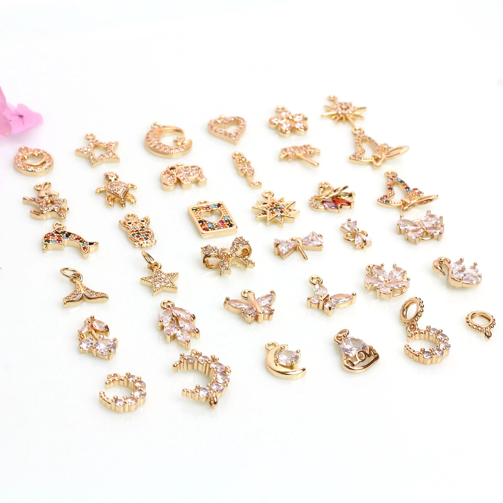 14K Gold Plated Brass Mini Charms Cute Zircon Jewelry Charms for Gift & Crafting