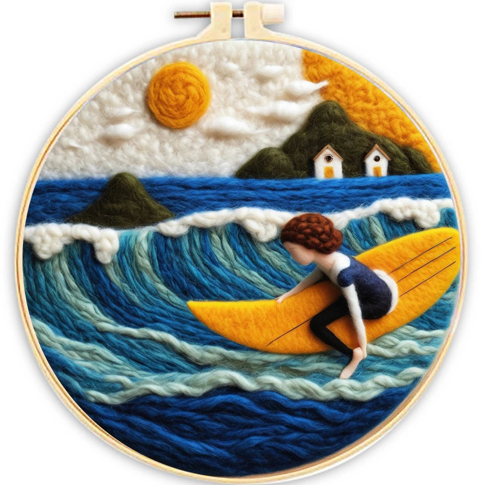 CHENISTORY DIY Wool Felting Painting With Embroidery Frame 20x20cm Needle Wool Painting Picture Handwork for DIY Gift