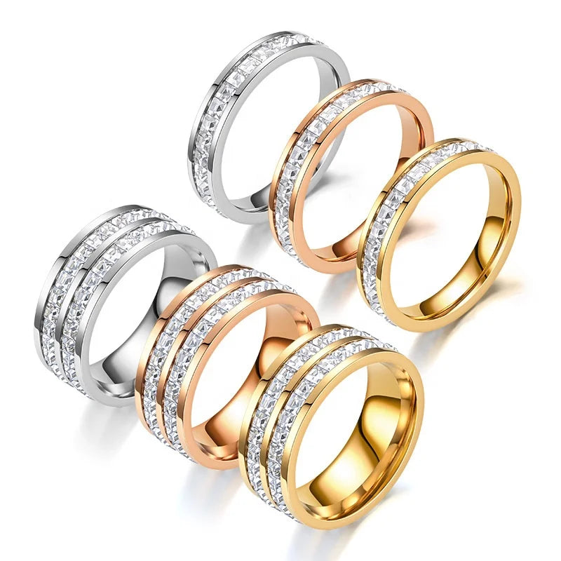 Fashion Women Crystal Stainless Steel Jewelry Ring Titanium Steel Zircon Ring for Girls Gift