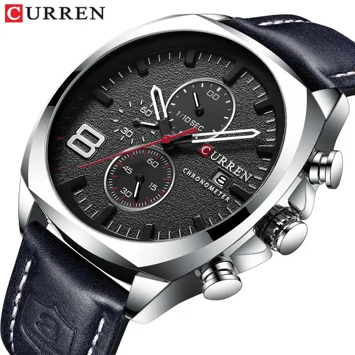 CURREN 8324 Mens Watch Chronograph Waterproof Top Luxury New Leather Wrist Watch