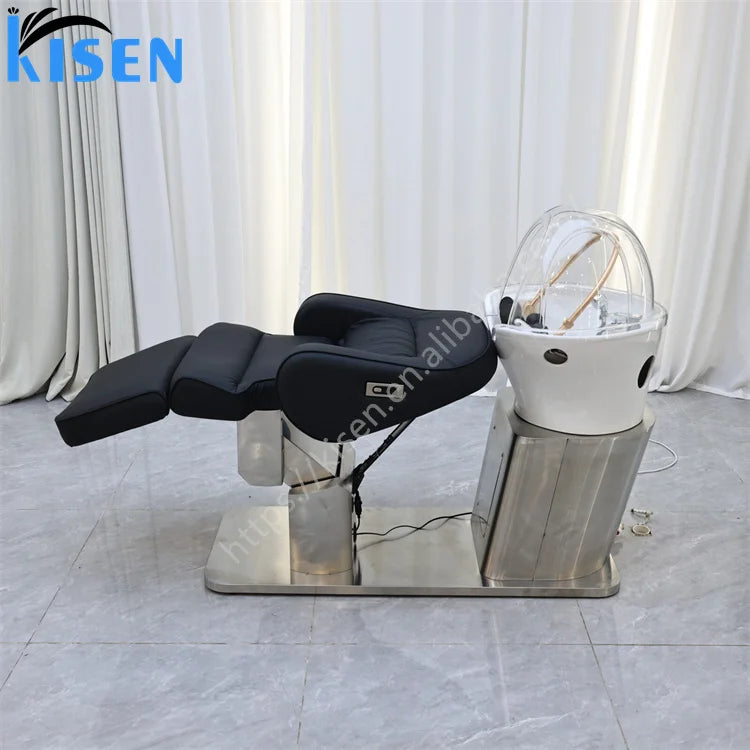 Luxury  Electric Head Spa Therapy Hair Salon Washing Shampoo Chair Recliner Adjustable Foot Spa Shampoo Bed Chair With Steamer