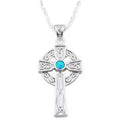 Blue Opal Irish Celtic Knot Cross Claddagh Pendant Necklace Saint Patrick's Day Gift
