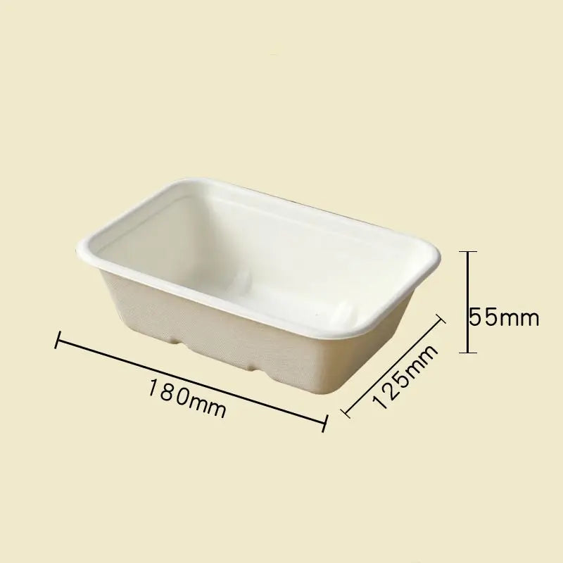 Eco Friendly 650ml Rectangle Bagasse Food Container with Lid Biodegradable OK Compost Certified Microwave Safe Takeaway Box