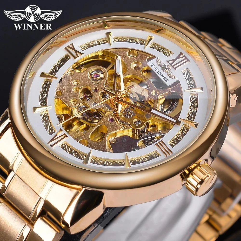 Winner Watch Mechanical Skeleton Stainless Steel Mens Watches Luxury Automatic Clock Man Waterproof Dropshipping Wristwatch Men