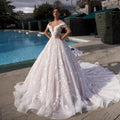 Guangzhou Auyan White Cotton Classic Ball Long Sleeve Lace V Neck Retro Trailing Evening Luxury Wedding Dress for Women
