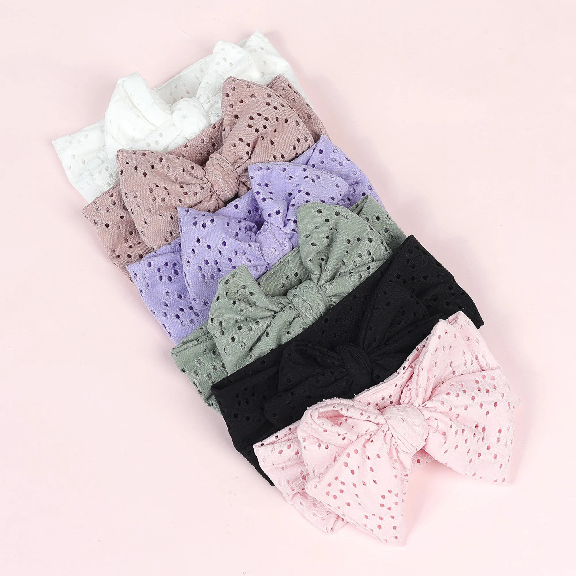 Soft Lovely Cute Stretchy Knit Unisex Eco-Friendly High Quality Handmade Headbands Little Eyelets Bow Headwrap