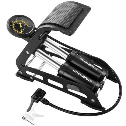ROCKBROS Double Cylinder Bike Pump Steel Inflator with Pressure Gauge for Cycling