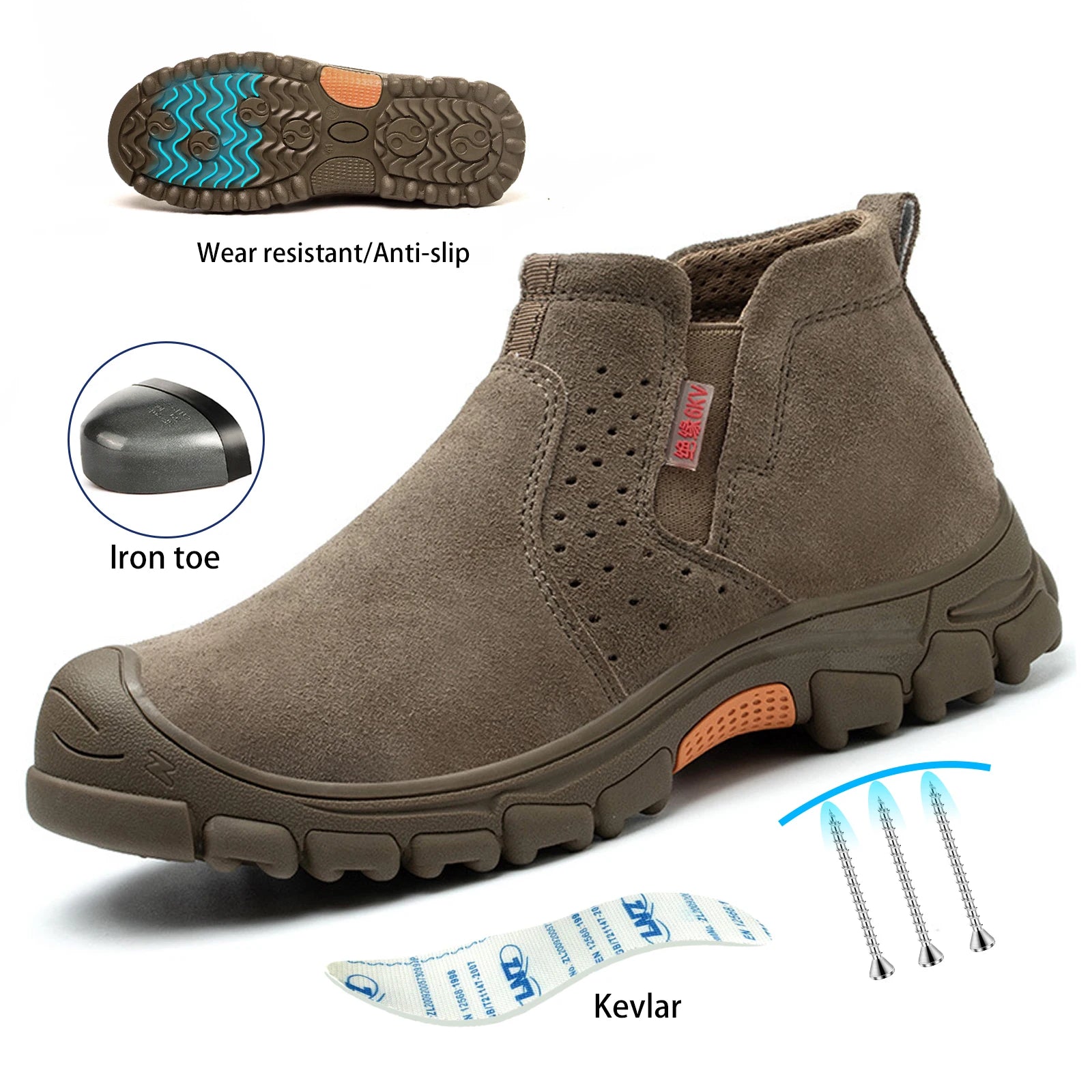 JIANKUN Suede Cow Leather Breathable Comfortable Safety Shoes Wear -Resistant Anti-Puncture for Construction Worker for Spring