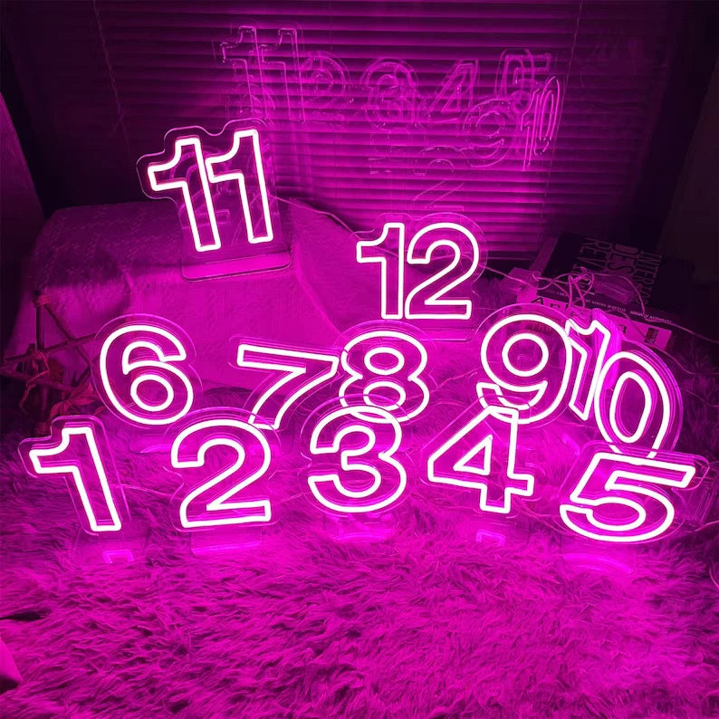 Birthday Party Supplies 2ft Acrylic LED Neon Lightup Number Wall-mounted Multi-color IP65 Waterproof Table Number