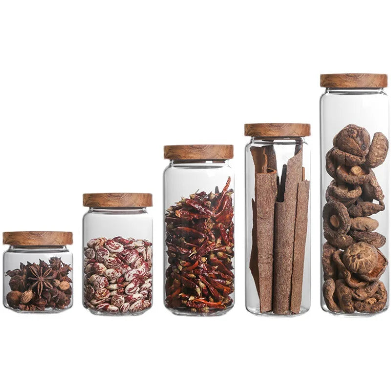 500Ml 800Ml 1200Ml Food Storage Container Borosilicate Glass Storage Bottles Jars With Airtight Wooden Bamboo Lid
