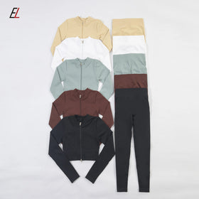 Custom Gym Fitness Clothing Woman Seamless Yoga Gym Sportswear Sets Seamless Long Gym Fitness Sets for Women
