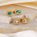 Fashion European American Luxury Fashionable 18K Stainless Steel Stud Earrings Sapphire Blue Zircon Gold Plated High-End Jewelry