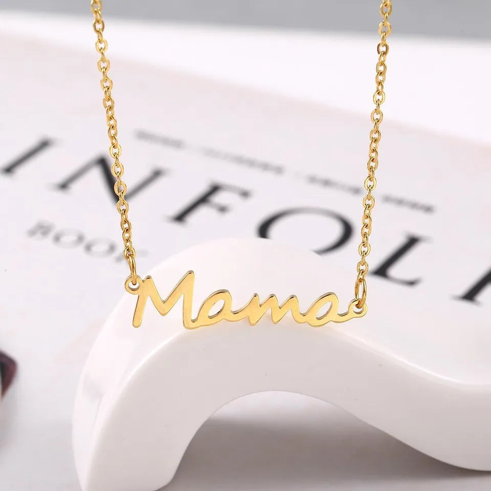 Dainty Mother's Day Gift Non Tarnish 18K Gold Silver Plated Stainless Steel Mom Mama Pendant Necklace Jewelry