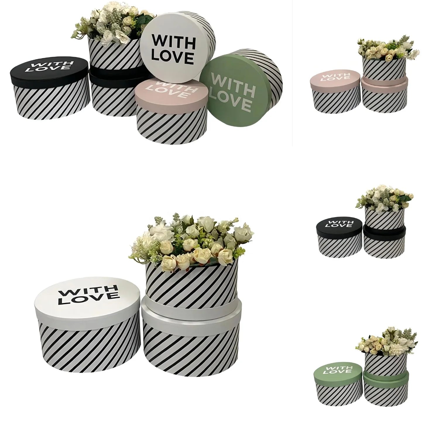 Small Fresh Hug Bucket Flower Box Three-Piece Flower Gift Box Manufacturer Cylindrical Flower Bucket Embossing Matt Lamination