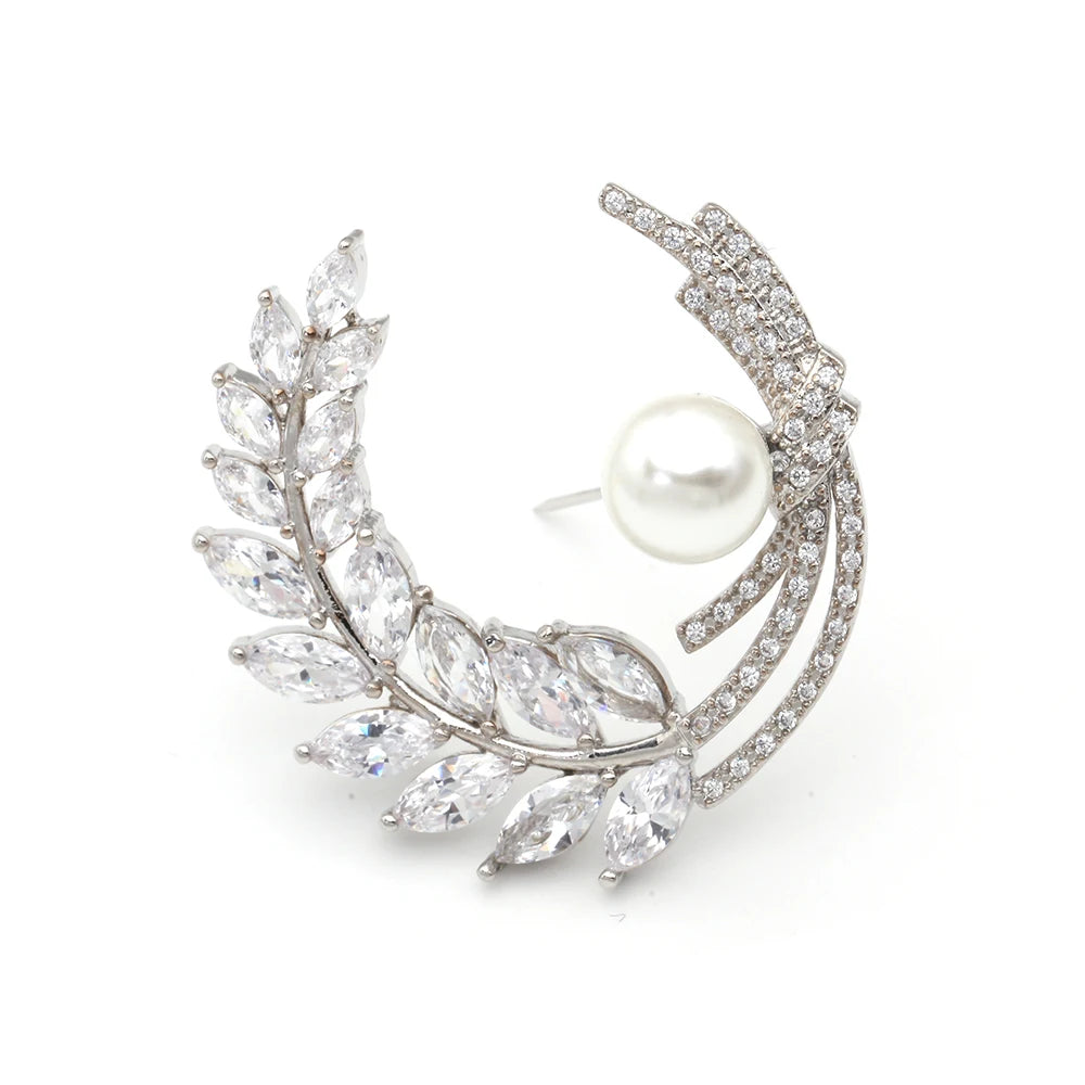 Wholesale Fashion Brooch for Ladies White Crystal Wedding Pearl Brooches Pin Luxury Women Brooch with 18k Gold Color Party Gifts