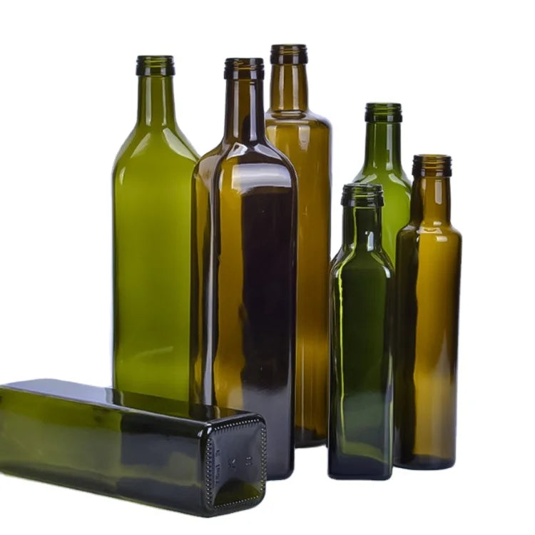 Customizable Marasca Amber Empty Oil Bottles Glass Antique Green 250ml Green Square Olive Oil Bottle