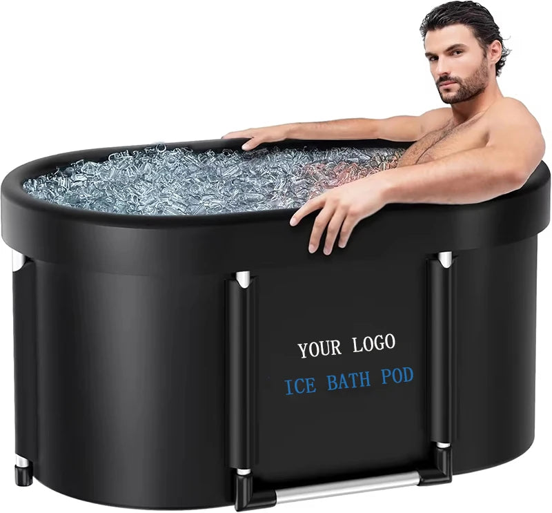 New Arrival Portable Plastic Cold Ice Bath Tub Black Oval Folding Design Lid Wholesale Price for Adults Soaking Therapy Ice Pod