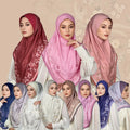 Ramadan Elegant Islam Female Bandana Floral Printed HeadscarfHead Wraps Shimmer Rhinestone CottoN Modal Instant Hijab Turban Cap