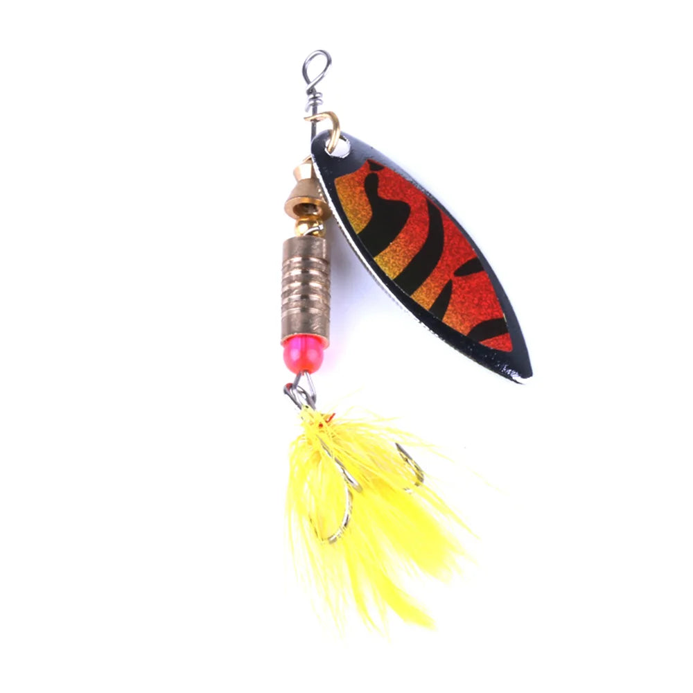 Wholesale SP030 6.7cm 6g Metal Spinner Bait Rotating Spoon Fishing Lure with Feather Treble Hook