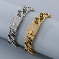 New Design Luxury Zircon Inlay Stainless Steel Silver Gold Plated Engraved Chain Bracelet for Men Women Jewelry Gift