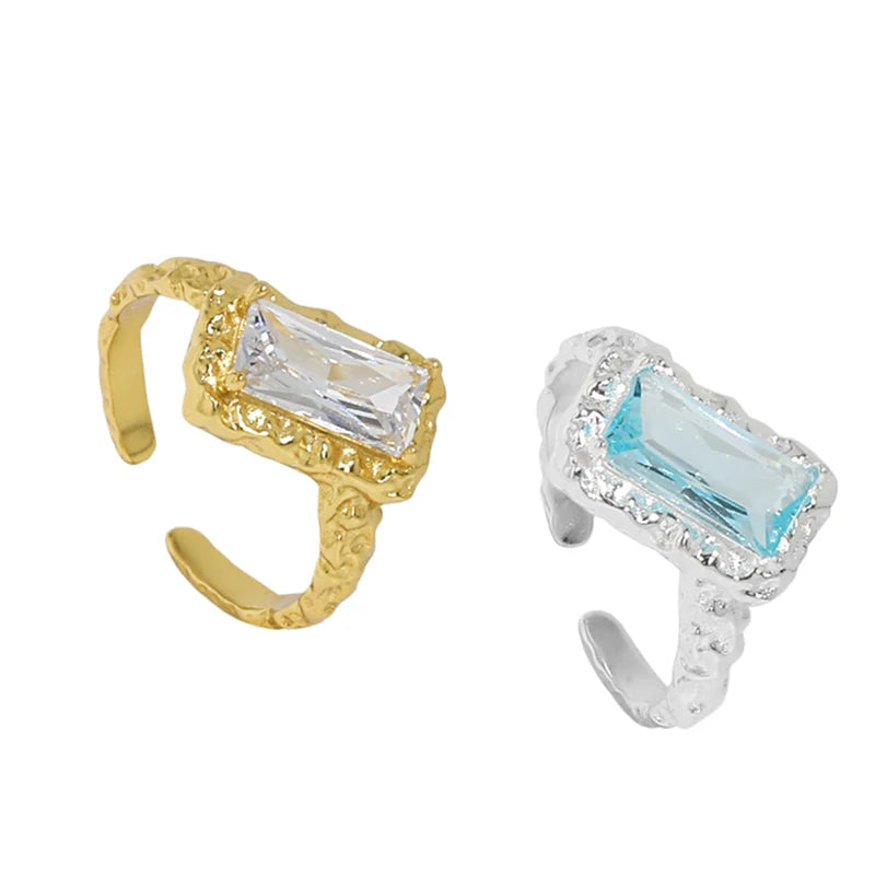 Wuqie 2021 New Design 925 Sterling Silver Gold Plated Geometric Ring Gemstone Jewelry Adjustable Ring