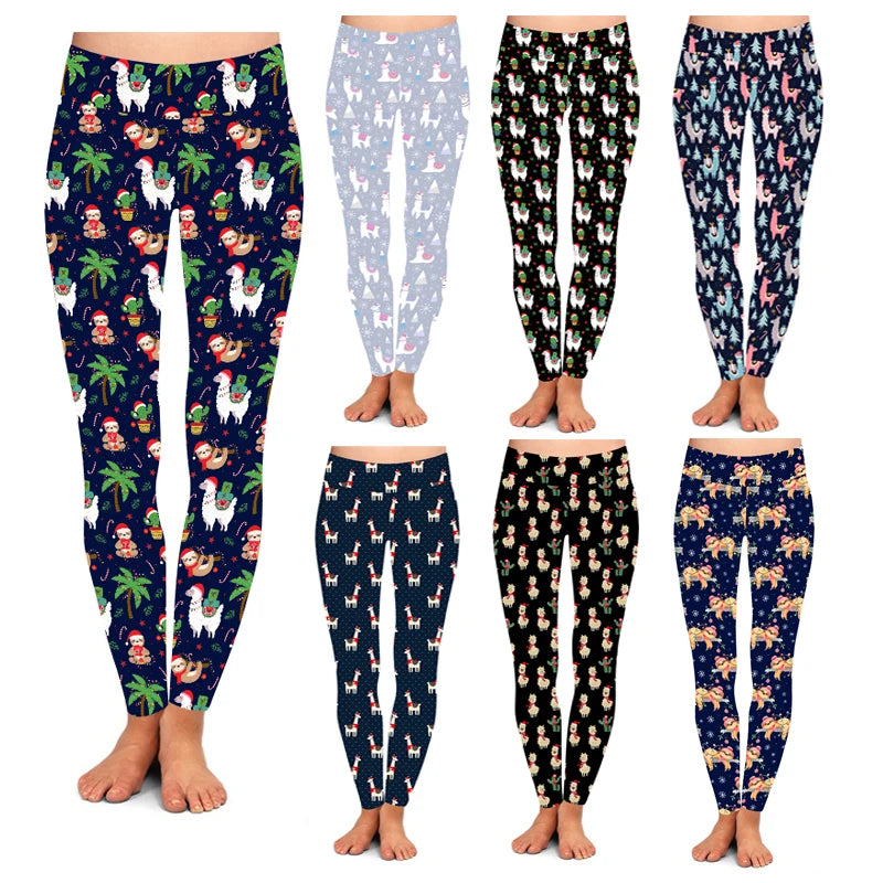 Factory Wholesale High Yoga Waist Premium Quality Women Patterned Buttery Soft Christmas Llama Leggings