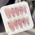10 Pcs/set High-end Blush Sparkle Diamond French Cat Eye Press on Nails Artificial Fingernails SP144