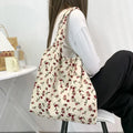 Vintage Floral Soft Corduroy Women Shoulder Bags Large Capacity Ladies Vest Tote Shopping Bag Casual Portable Female Handbags