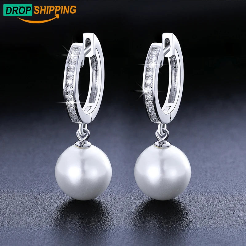Dropshipping Classic Pearl Dangle Earrings Jewelry 925 Sterling Silver VVS Moissanite Diamond Bead Drop Earrings for Men Women