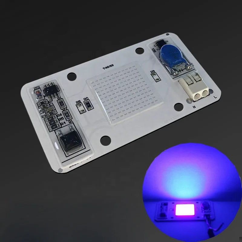 Free Driver DIY High Power 50W COB Diode 395nm UV Lamp Chip 110V 220V AC Ultraviolet Cure Equipment Driverless DOB UV LED 395nm