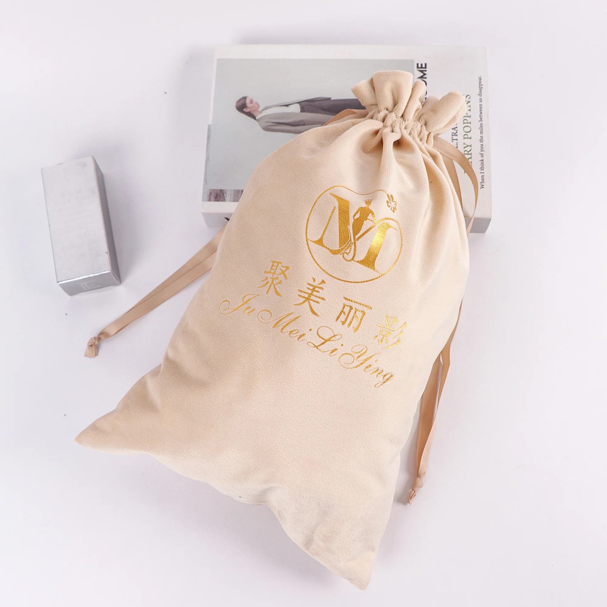 UP RUNNING Eco-Friendly String Bag Personalized Velvet Drawstring Bag Custom Logo for Human Hair Ponytail Packaging