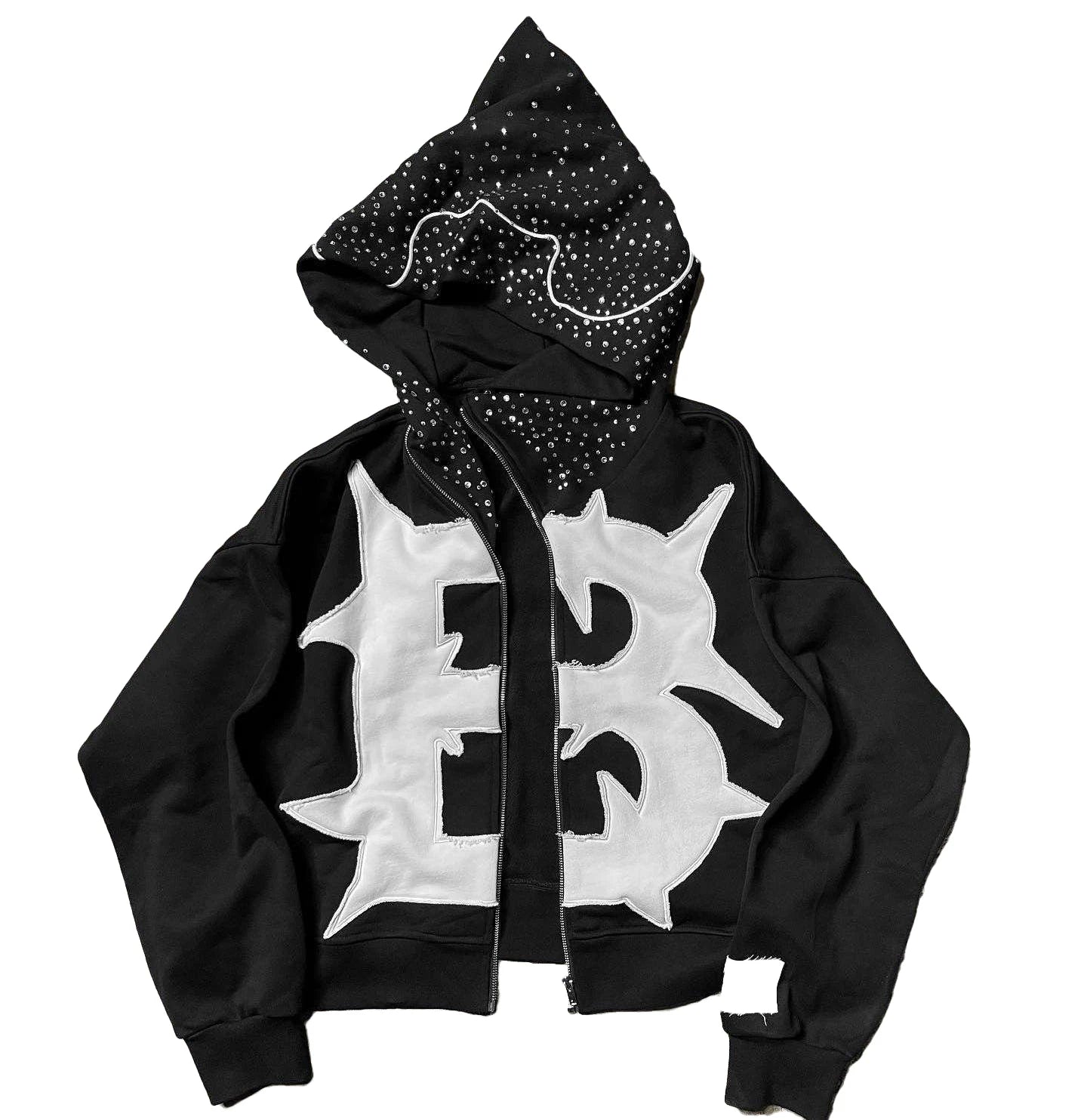 Custom Distressed Patch Embroidery Vintage Aged Applique Stitching Jogging Hoodie Men Hooded 3D Cut Sew Cropped Stone