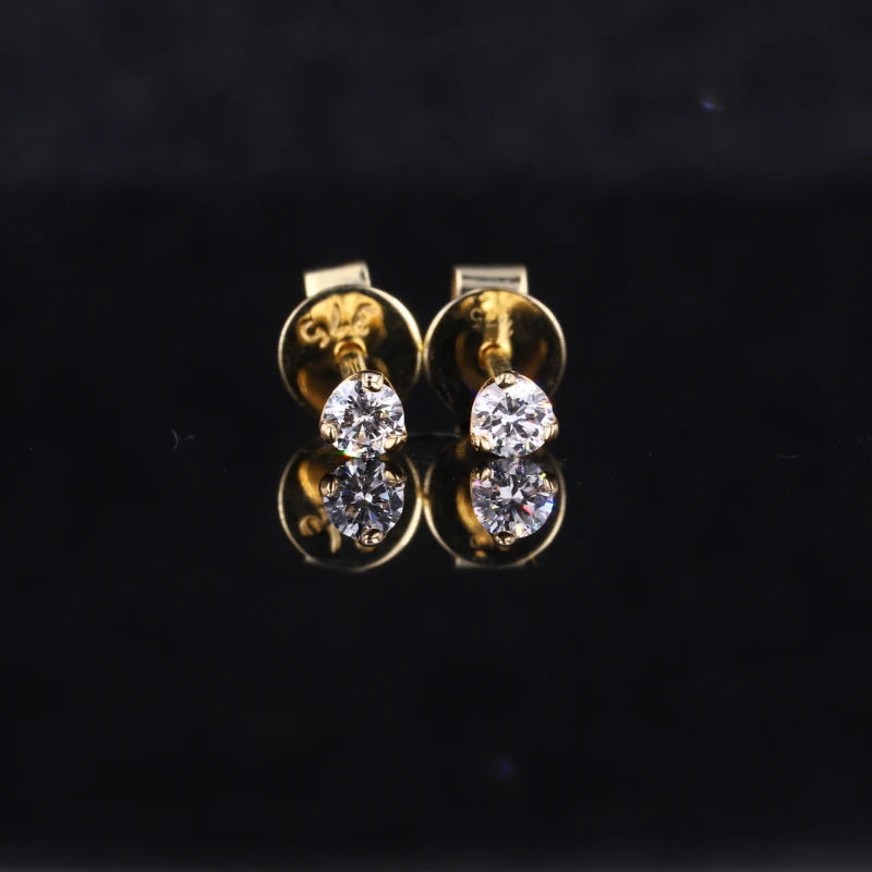 Starsgem Round Cut Moissanite Jewelry Gemstone DEF Vvs Diamond 3 Prong 9k Gold Stud Earrings