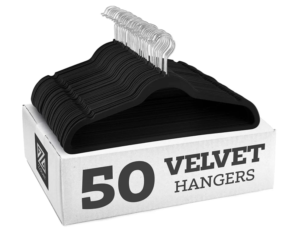 Non-slip Ultra-thin Space Saving 360 Rotary Hook Black Velvet Clothes Hanger for Coats Suits