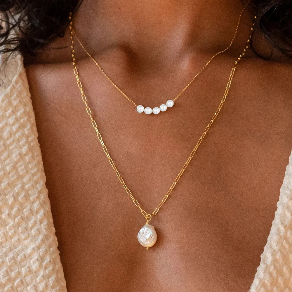 925 Silver Pearl Pendant Chain Necklace 925 Sterling Silver 18K Gold Plated Sterling Silver Chain Necklaces Jewelry for Women