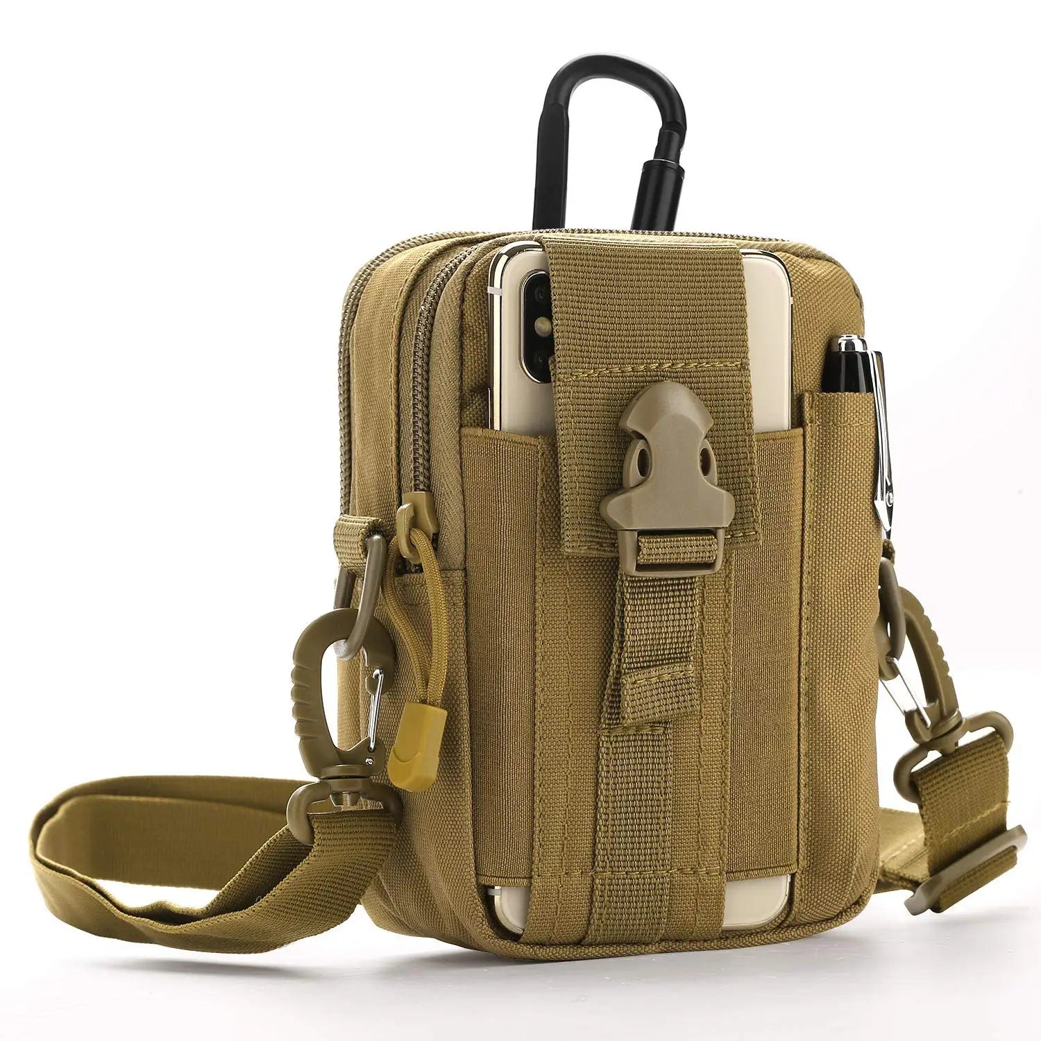 AYPPRO Free Carabiner Tactic Sling Waist Bag Nylon MOLLE EDC Pouch for Outdoor Activities like Cycling Hiking Running